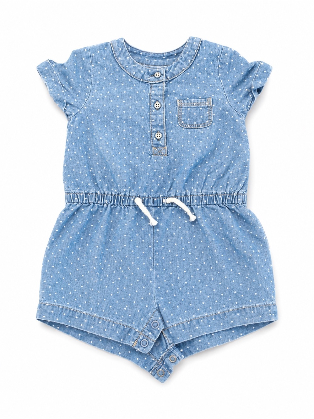 Carter's Light Blue Chambray Polka Dot Short Sleeve Romper